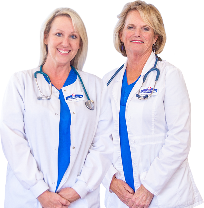 Portrait of Julie Crowe and Deene Mefford, nurse practitioners at Mercy Urgent Care in Newburgh, Indiana