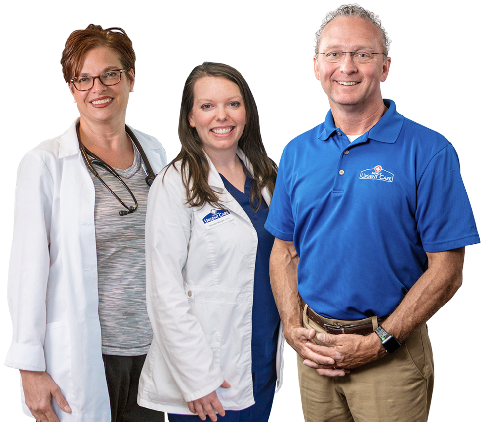 Portrait of Gateway Urgent Care nurse practitioner Stacey Clark, nurse practitioner Krystal Wright, and managing partner John McNulty